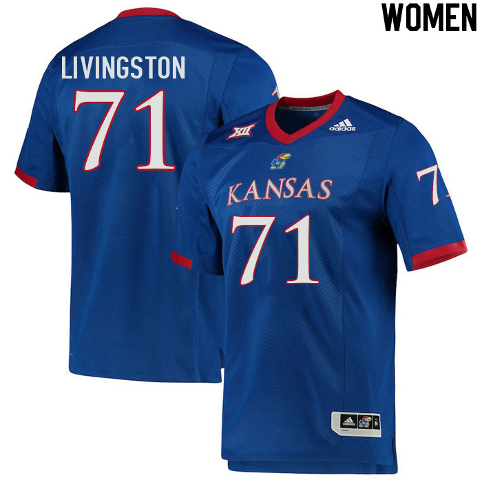 Women #71 James Livingston Kansas Jayhawks College Football Jerseys Stitched Sale-Royal